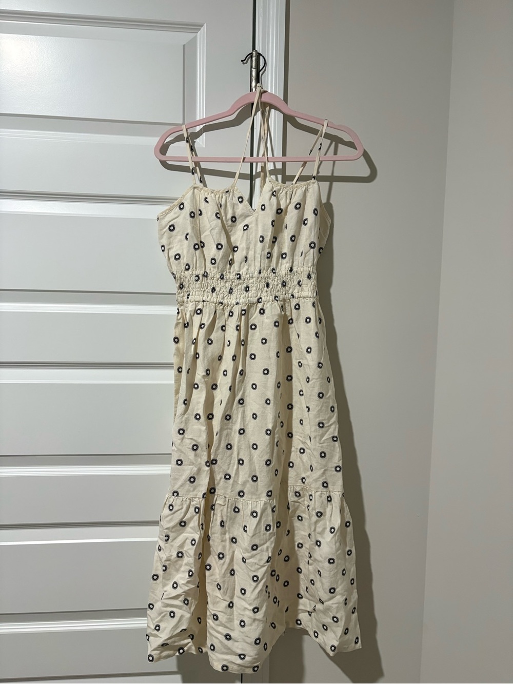 LOFT Cream Sundress with Black Dot Print
